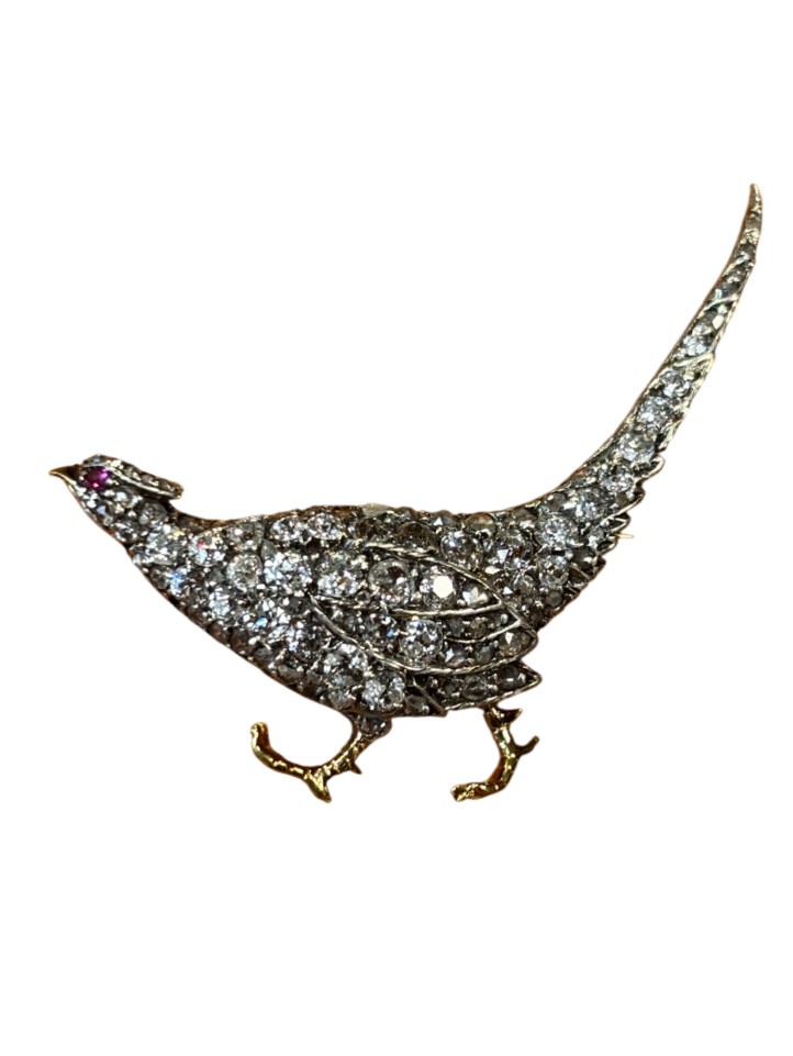 Broche faisan en or, argent et diaments, XIXe siècle