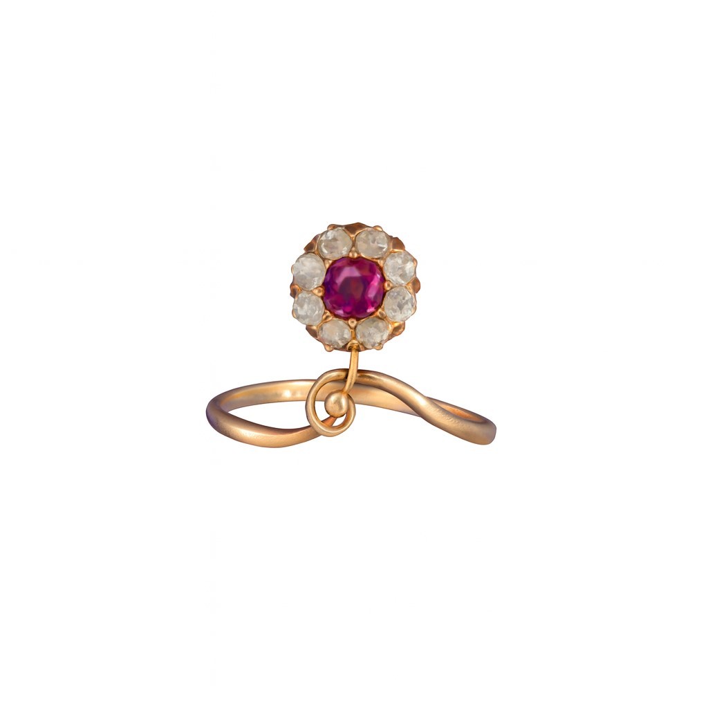 Bague Fleur en or 14k, rubis et diamants-photo-2