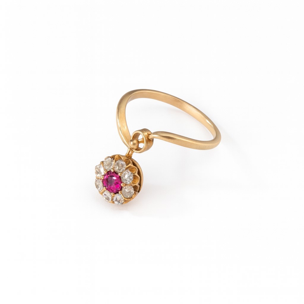 Bague Fleur en or 14k, rubis et diamants