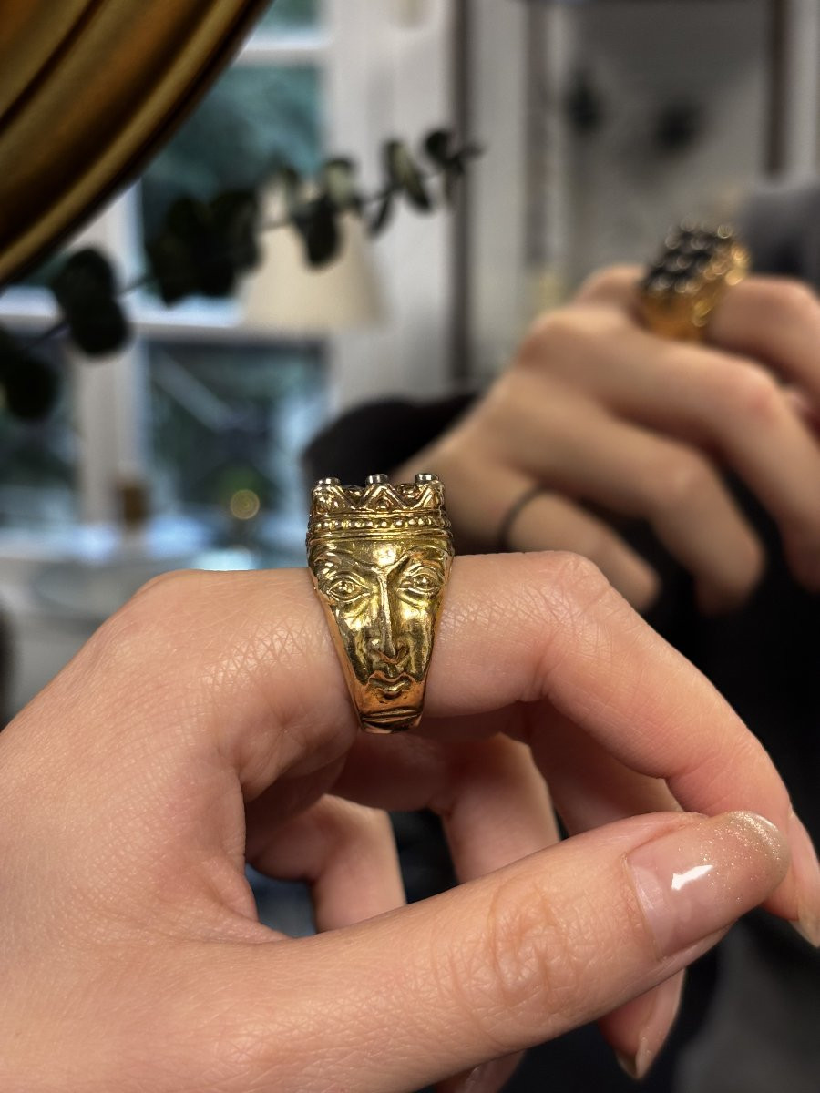 Chevalière en or, grenats et diamants-photo-3