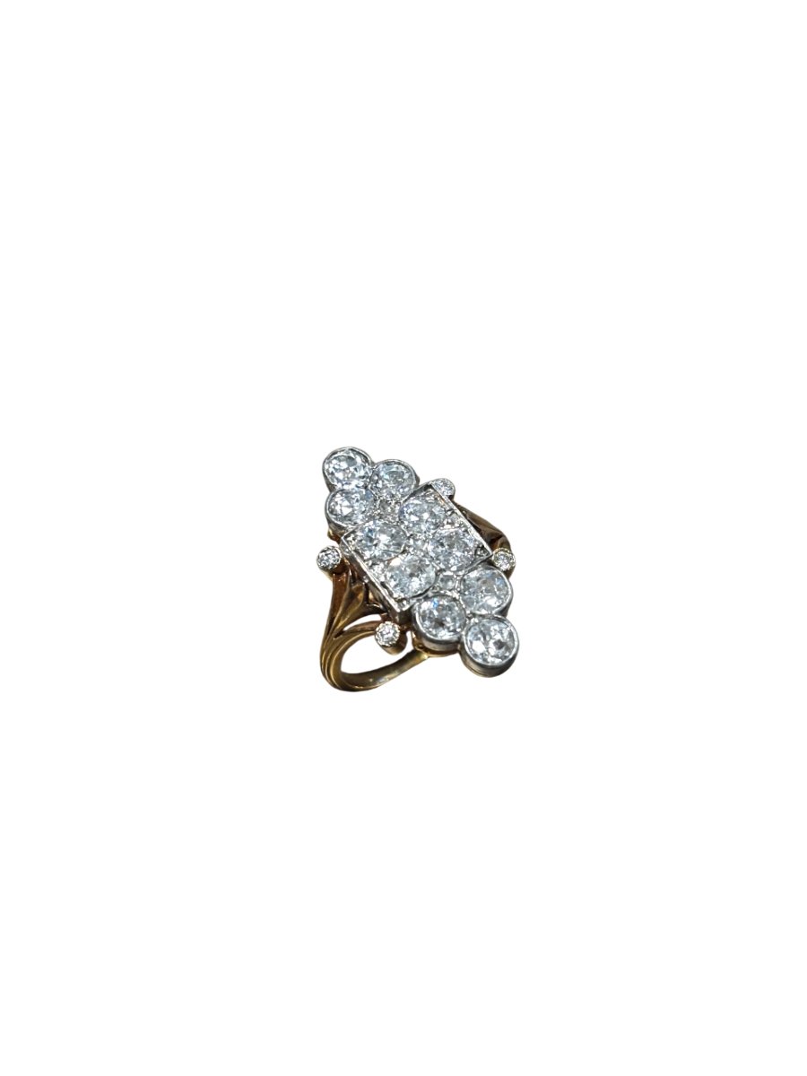 Bague Marquise en or 18k, platine et diamants, début XXe siècle-photo-4