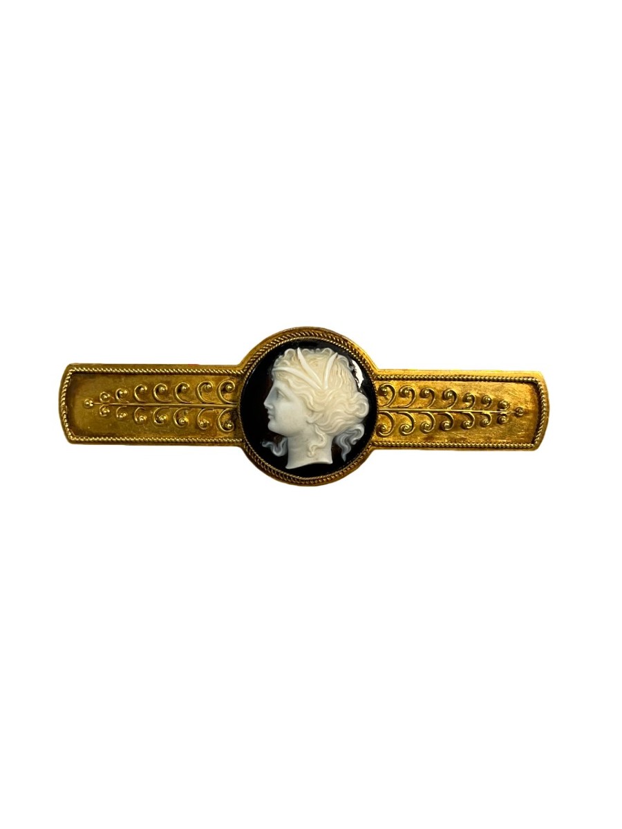 Broche Barrette de camée en or 18k, XIXe siècle