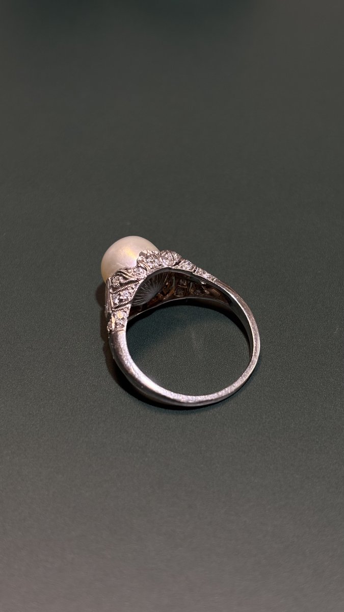 Bague Art Déco en platine, diamants et perle fine-photo-2