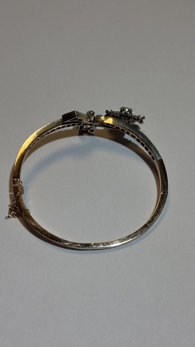 Flower Bracelet In 18k Gold, Silver And Diamonds, 19th Century-photo-4