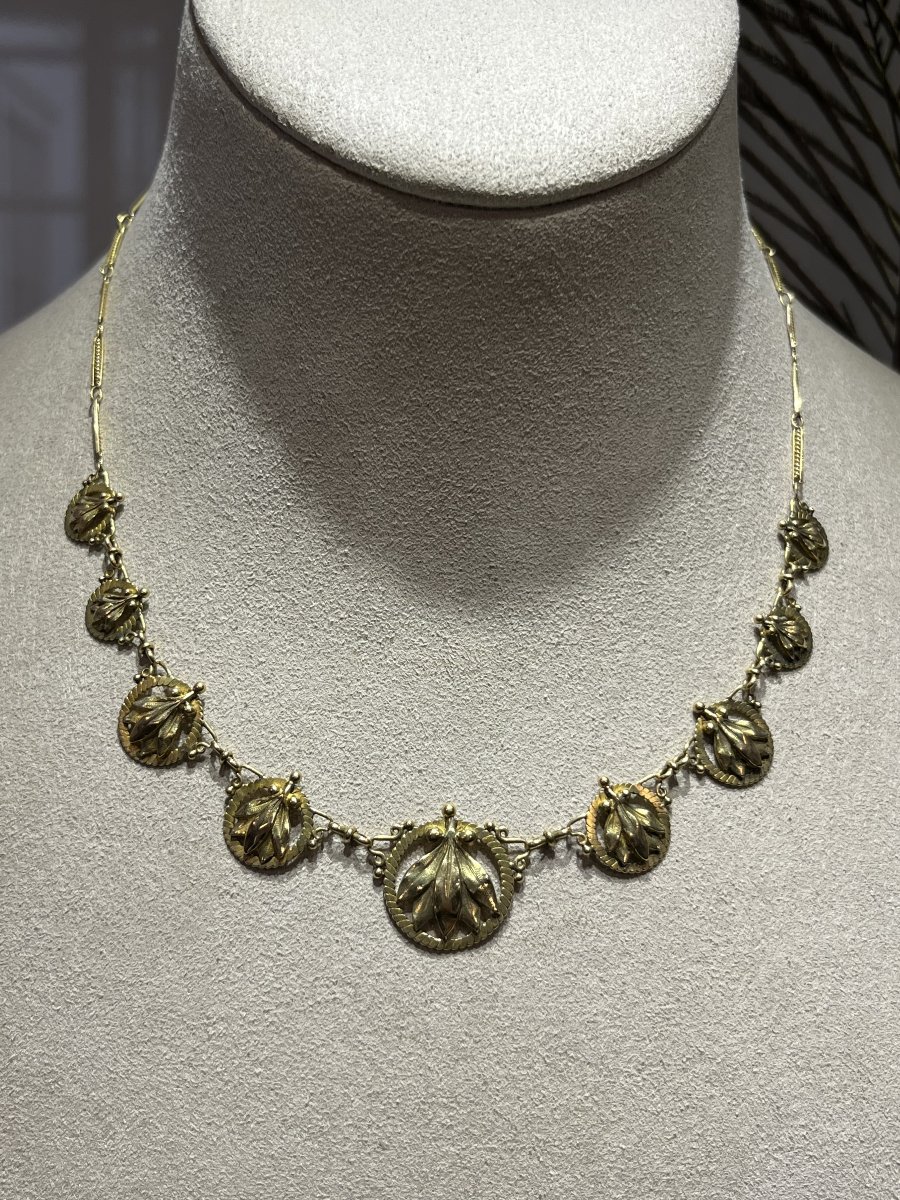 Collier Art Nouveau draperie en or jaune-photo-2