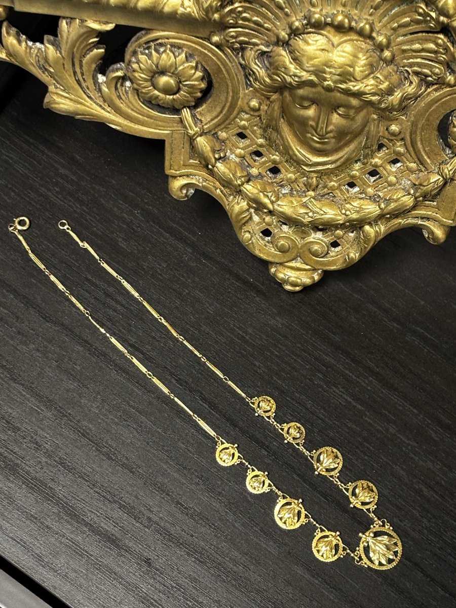 Collier Art Nouveau draperie en or jaune-photo-3