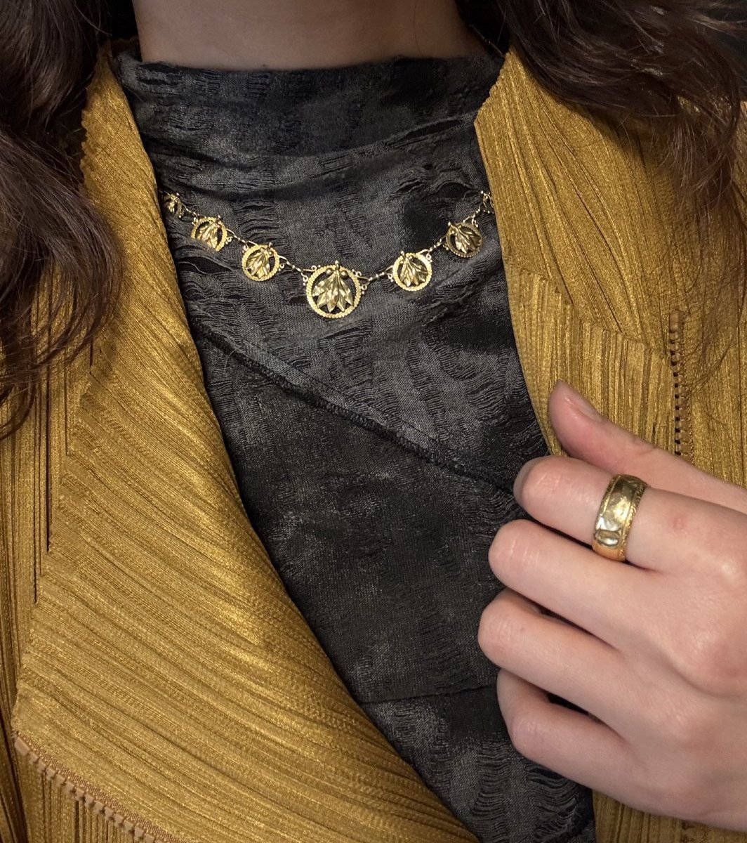 Collier Art Nouveau draperie en or jaune-photo-4