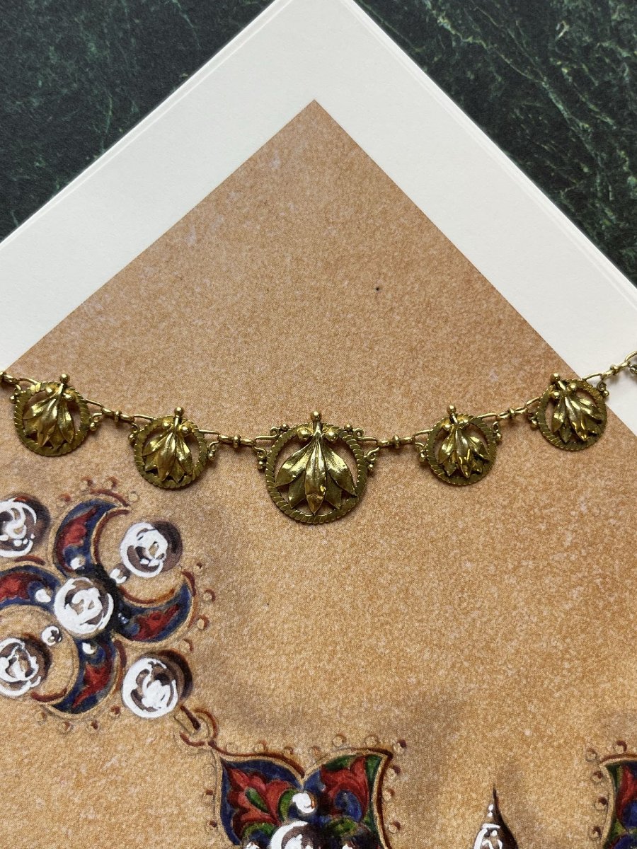 Collier Art Nouveau draperie en or jaune-photo-2