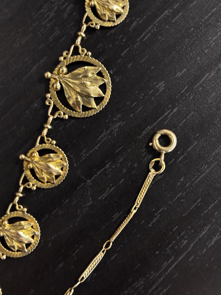 Collier Art Nouveau draperie en or jaune-photo-3