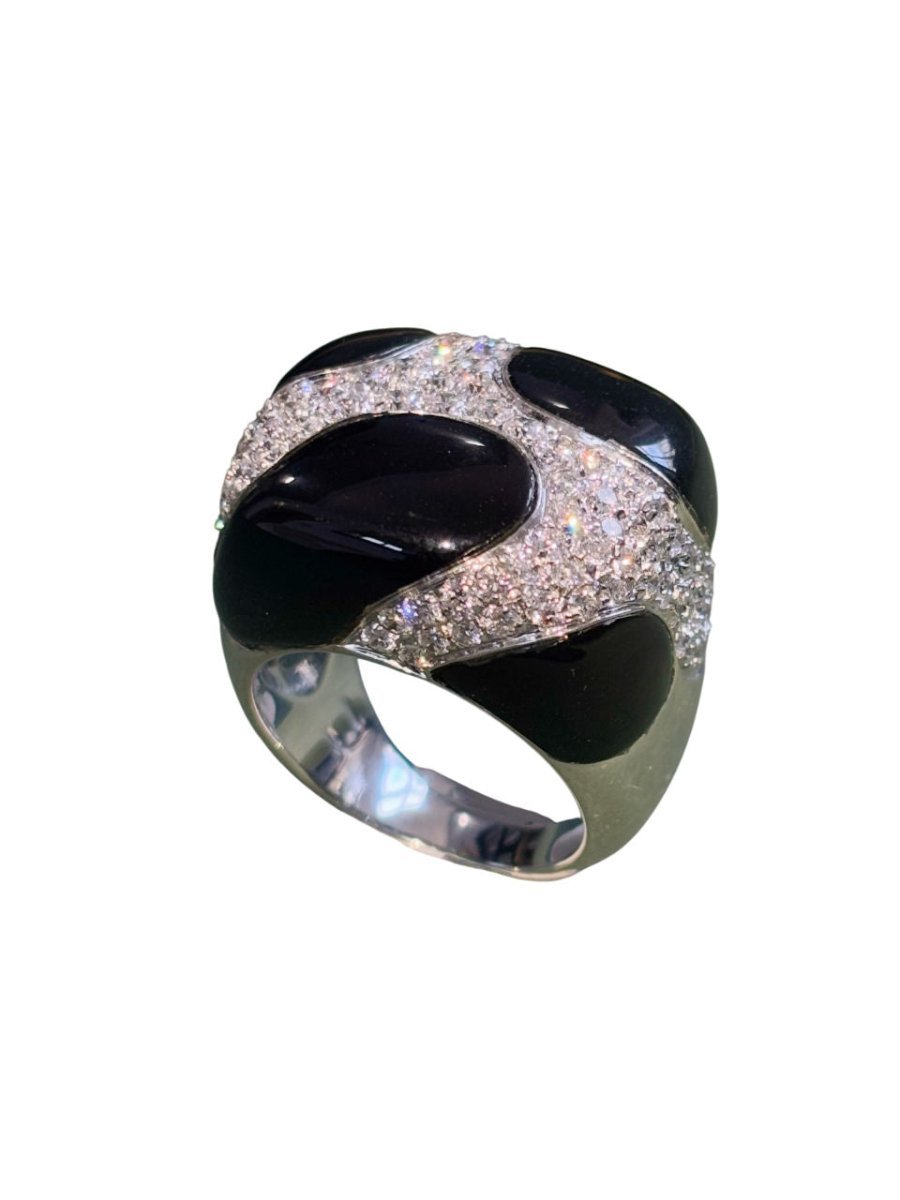 Bague cocktail en or 18k, email et diamants-photo-2