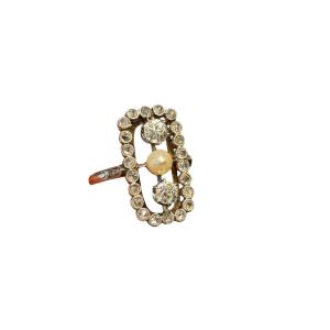 Bague en or, diamants et perle fine vers 1910