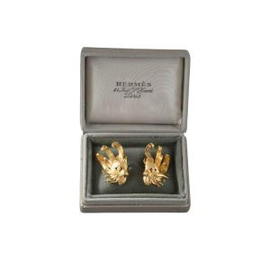 Hermès - Paire de boucles d'oreilles "Mistigri" en or