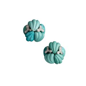 STERLET - Paire de boucles d'oreilles en or, diamants et turquoises