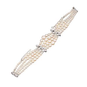 Bracelet Art Déco en or blanc, diamants et perles