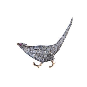 Broche faisan en or, argent et diaments, XIXe siècle