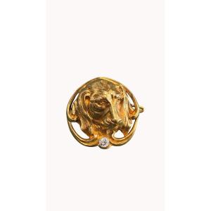 Broche chein en or 18k, année 1900