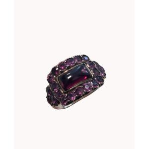Bague en or 14k, amethyste et grenats, début XIXe siècle