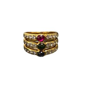 Ring In Gold, Diamonds, Rubies, Sapphires And Emeralds