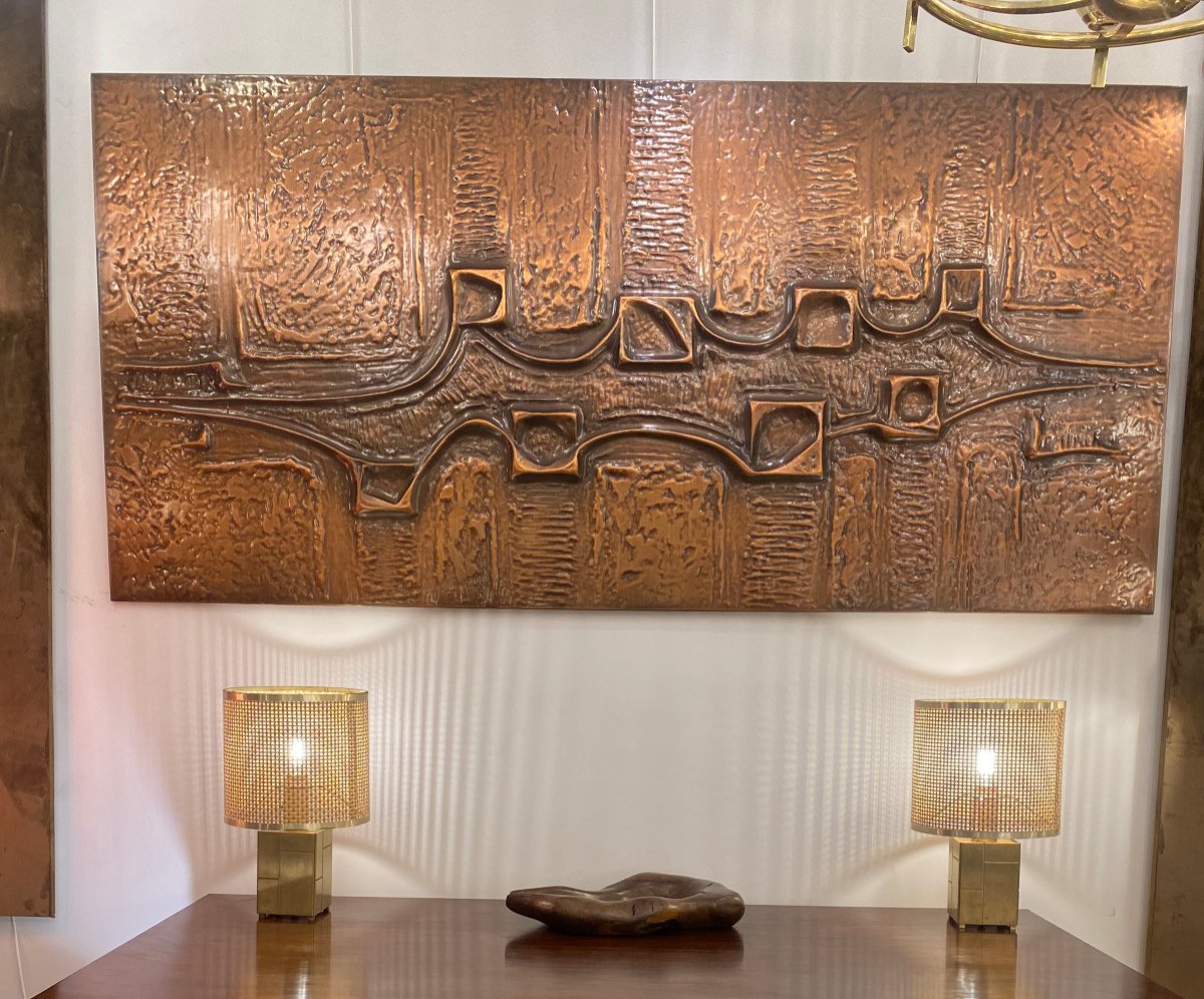 Abstract Panel In Repoussé Copper Circa 1970-photo-2