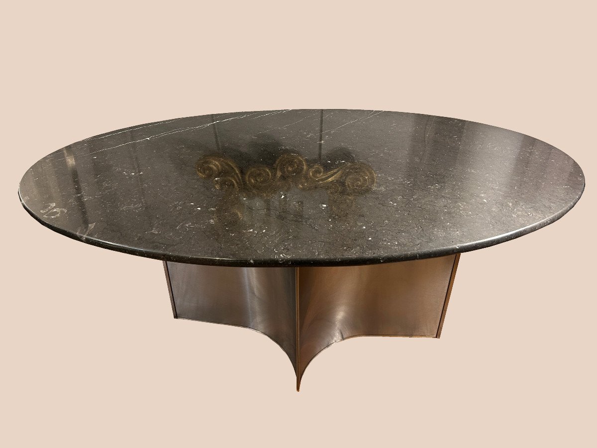 Oval Table With Black Marble Top Uginox 1970-photo-2