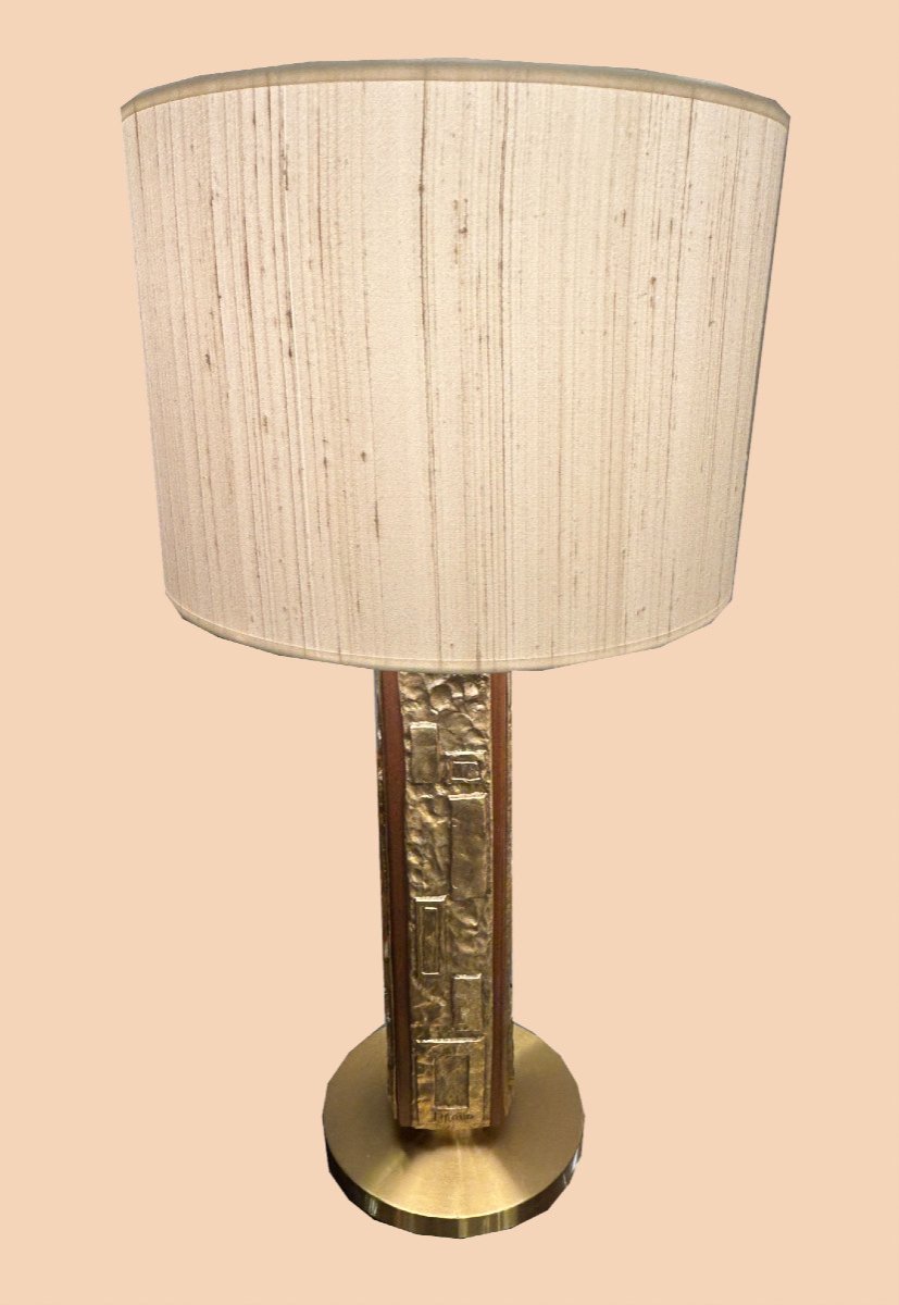 Lampe En Bronze Et Bois Design Angelo Brotto 1980