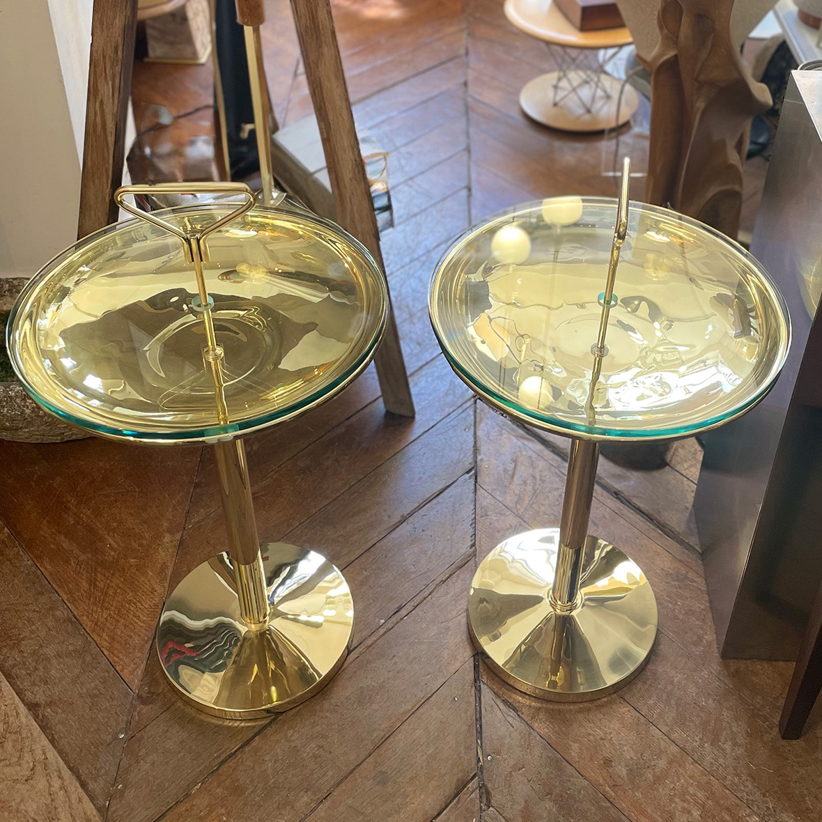 Paire De Guéridons En Verre Et Laiton Repoli, Circa 1960-photo-4