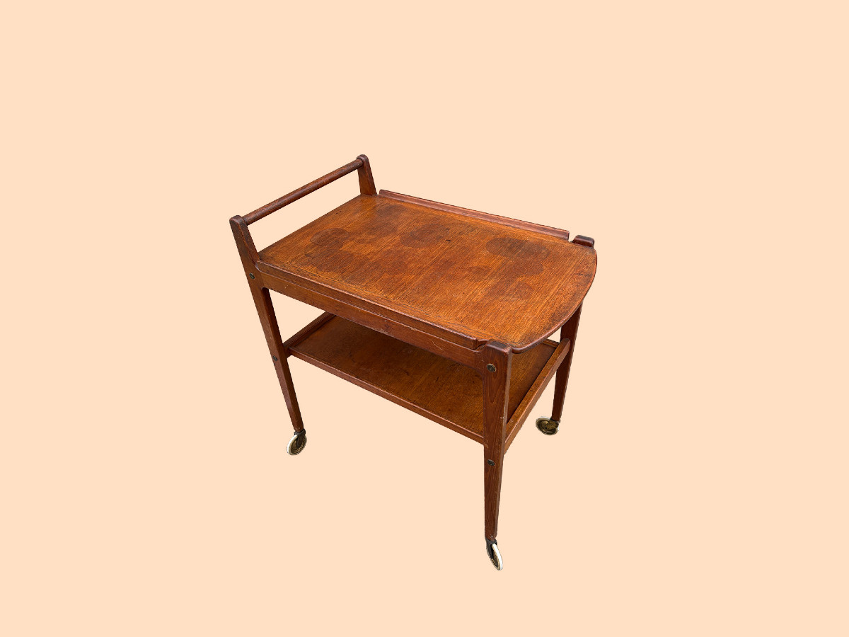 Danish Teak Table On Wheels, Circa 1950
