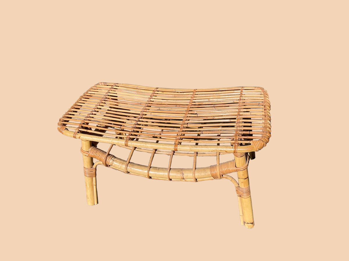 Paire De Fauteuils Et Tabouret En Rotin, édition Bonacina, Circa 1960-photo-3