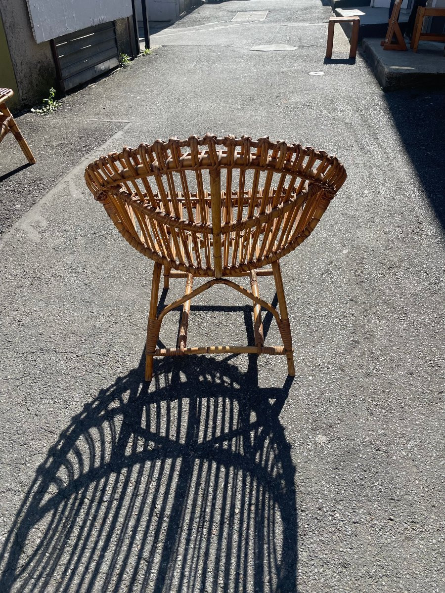 Paire De Fauteuils Et Tabouret En Rotin, édition Bonacina, Circa 1960-photo-3