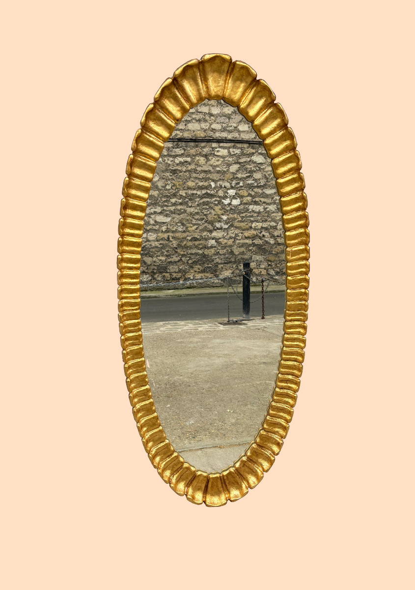 Oval Gilded Wood Mirror, Circa 1930