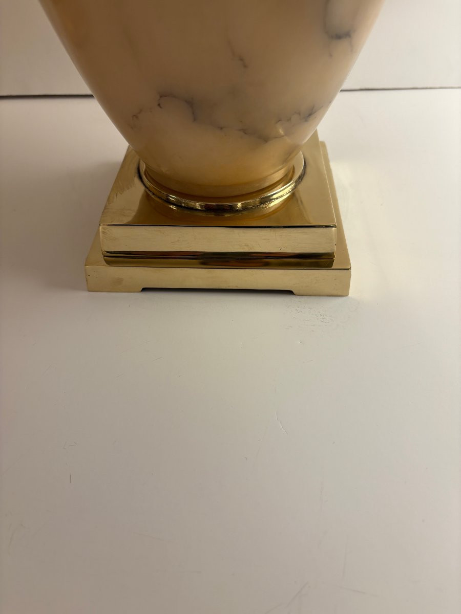 Paire de lampes en albâtre et en laiton doré -photo-3