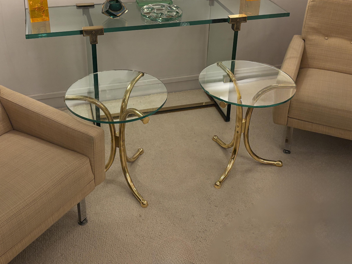 Pair Of Brass And Glass Side Tables