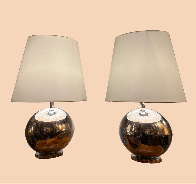 Pair Of Silver Ball Lamps