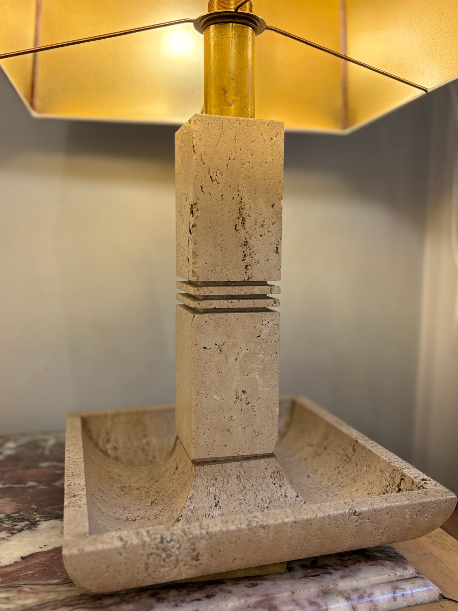 Pair Of Travertine Lamps Design Cerri Nestore-photo-2