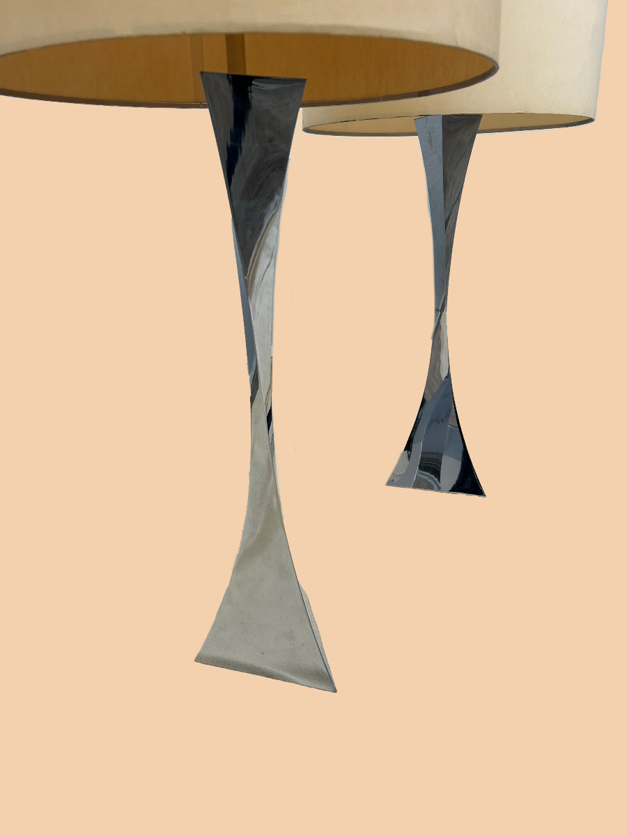 Pair Of Tonello And Montagna Lamps In Chromed Steel-photo-2