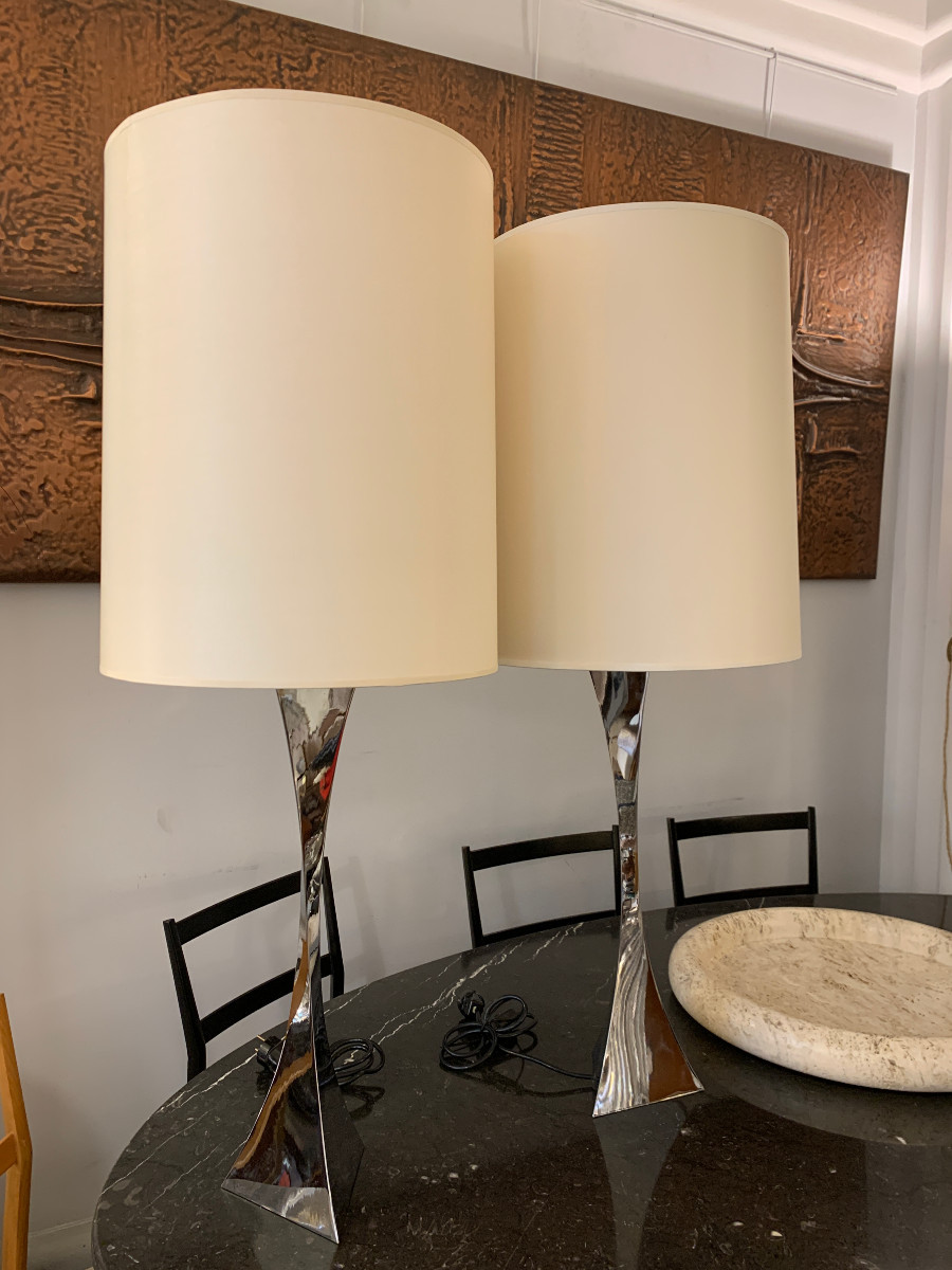 Pair Of Tonello And Montagna Lamps In Chromed Steel-photo-3