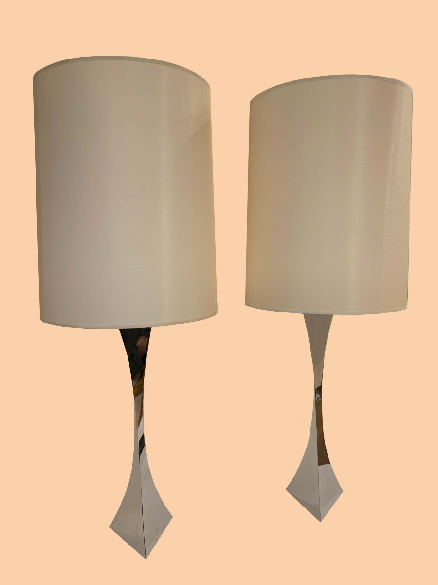Pair Of Tonello And Montagna Lamps In Chromed Steel