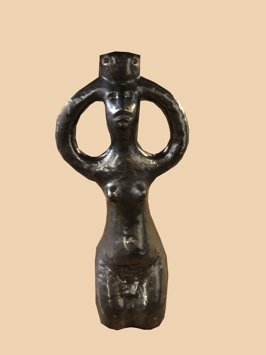 Ceramic Lamp With Tin-glazed Finish And Wooden Lampshade, Signed Ah-photo-3