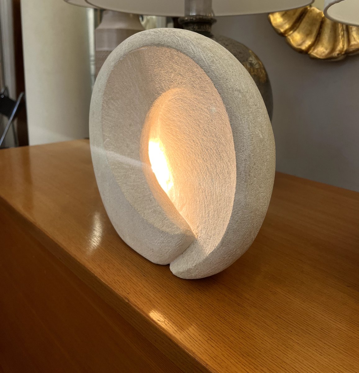 Round Limestone Lamp, Design Albert Tormos-photo-4