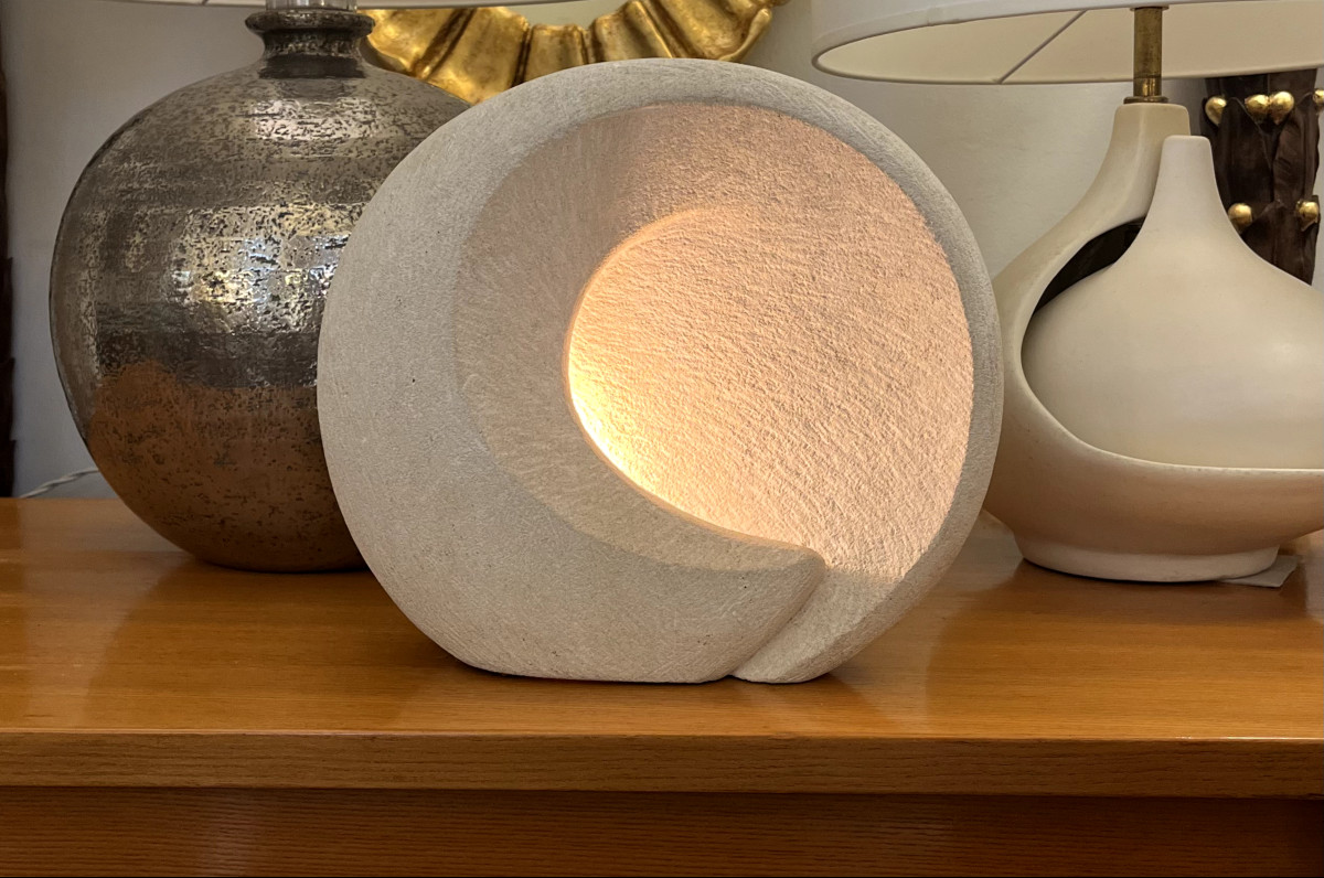 Round Limestone Lamp, Design Albert Tormos