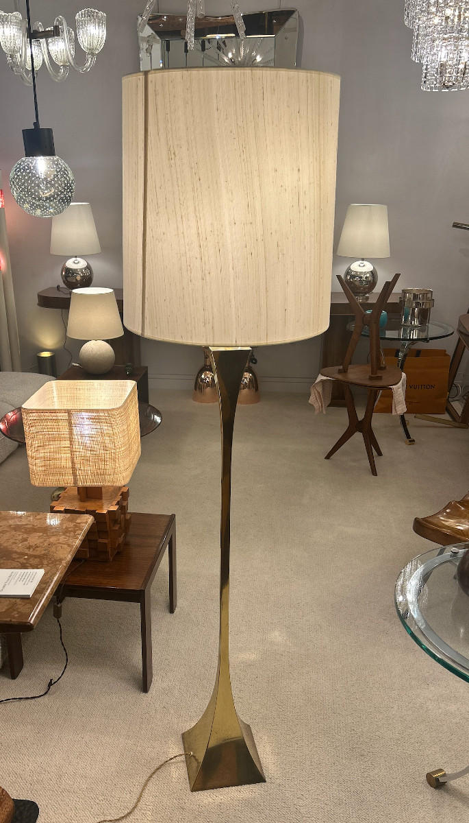 Tonello & Montagna Gilt Brass Floor Lamp For High Society-photo-2