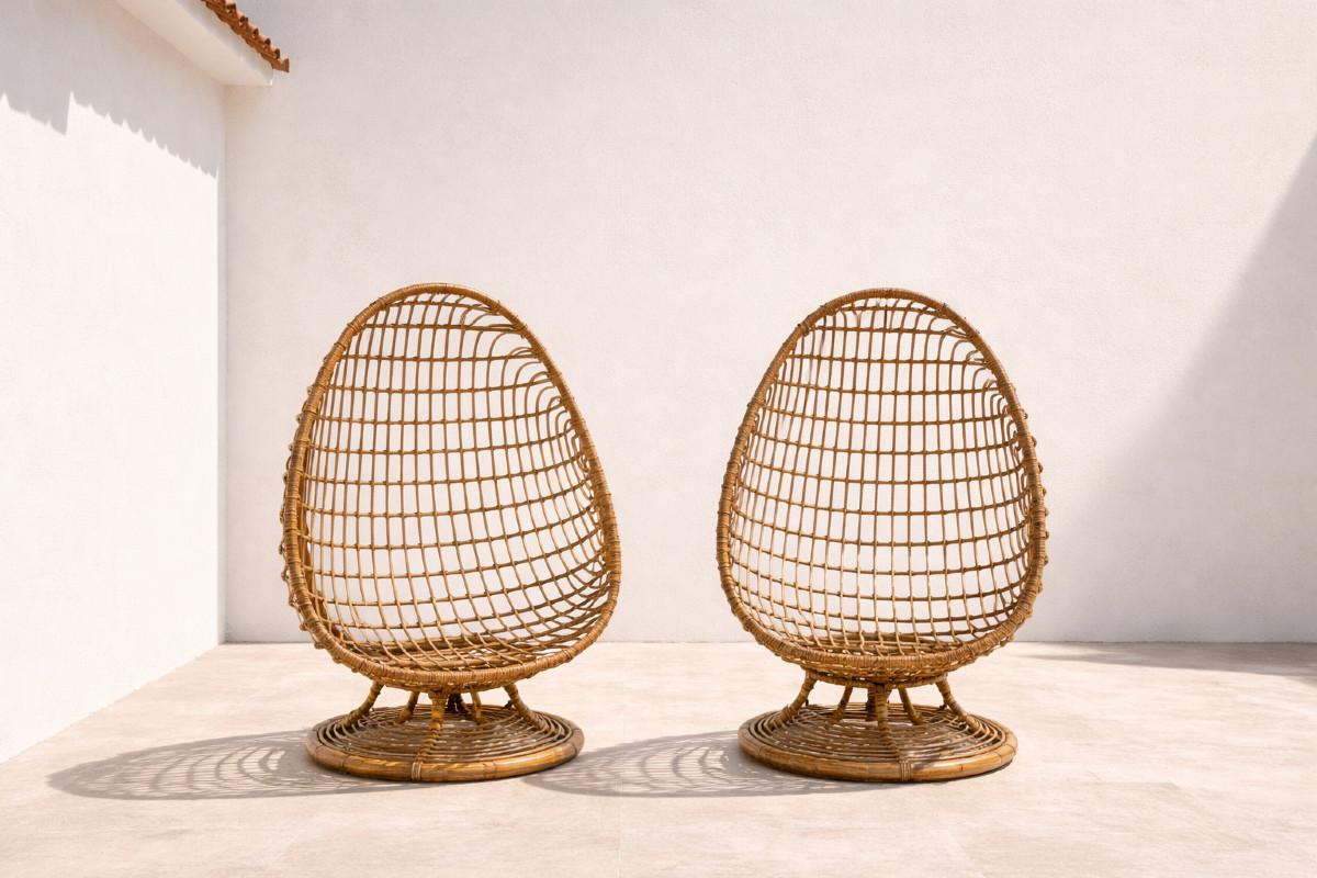 Pair Of Rattan Armchairs, Bonacina Brand