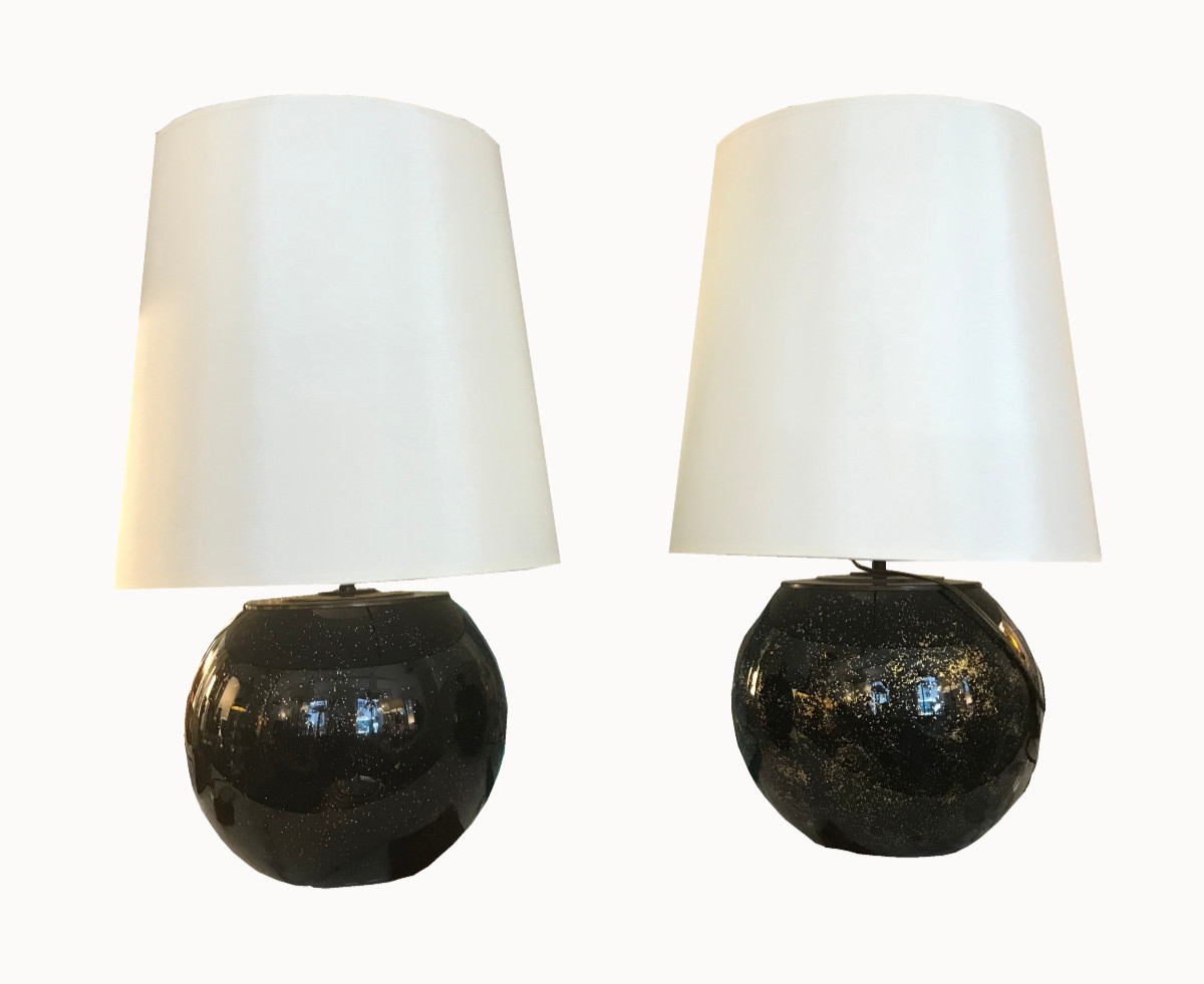 Pair Of Boule Lamps, Mathias Creations