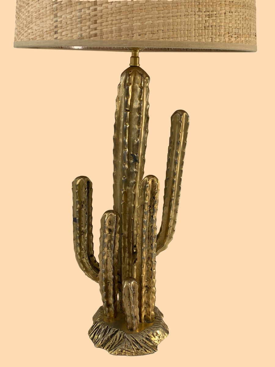 Lampe Cactus en métal doré-photo-2