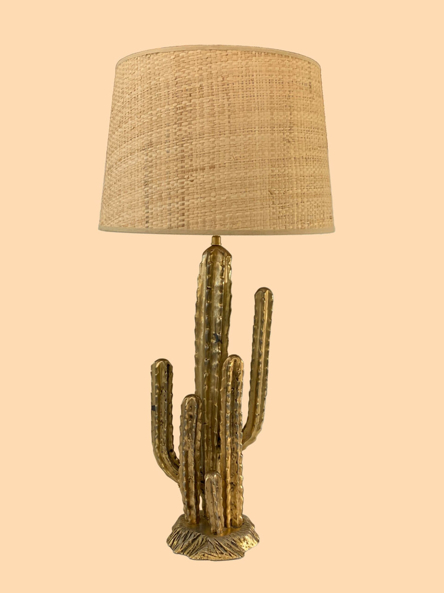 Lampe Cactus en métal doré