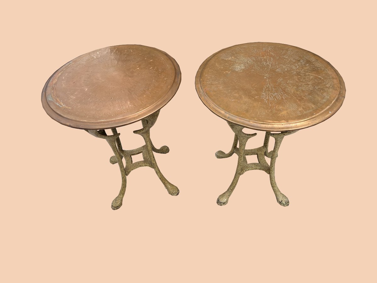 Pair Of Cast-iron And Copper Pedestal Tables-photo-2