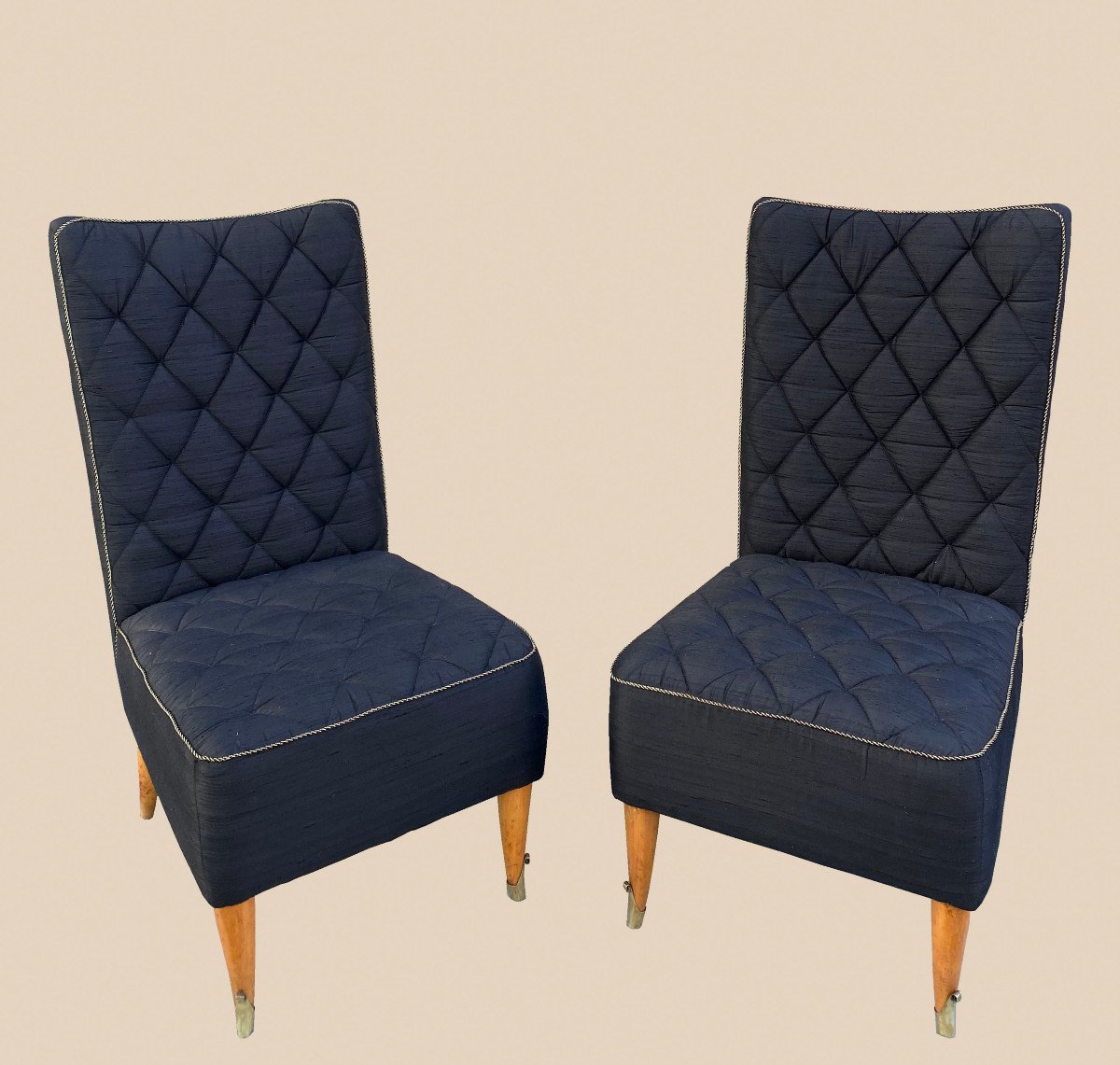 Pair Of Silk Fireside Chairs In The Taste Of André Arbus, Circa 1950