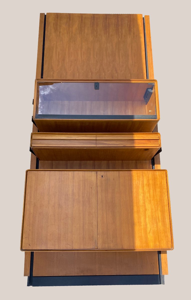 Bookcase On Wall Panel With Three Boxes, Design Silvio Cavatorta, 1960