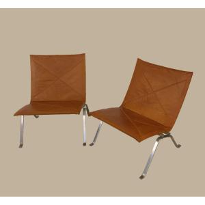 Paire de fauteuils PK22 Edition Kold Christensen (cuir d'origine)