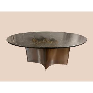 Oval Table With Black Marble Top Uginox 1970